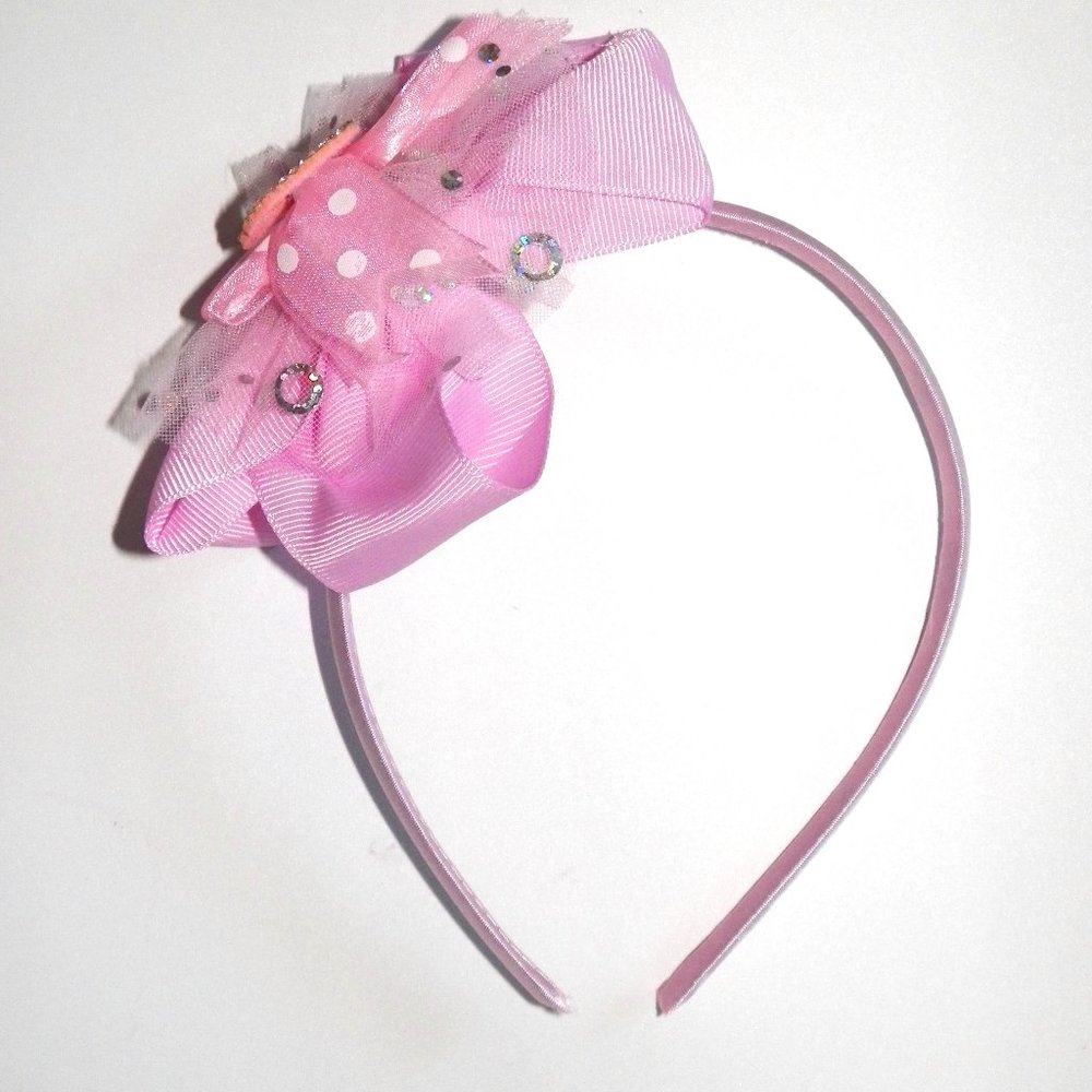 Girls Pink Ribbon Bow Headband
